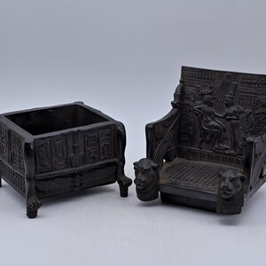 Replica King TUTANKHAMUN Throne as a jewelry box with the Egyptian decoration Made from old Basalt stone - Heavy - made with Egyptian soul