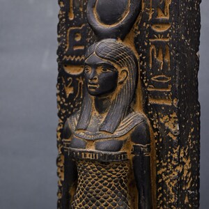 Rare statue of goddess Hathor black Sculpture relief large hieroglyphic inscriptions heavy stone made in Egypt