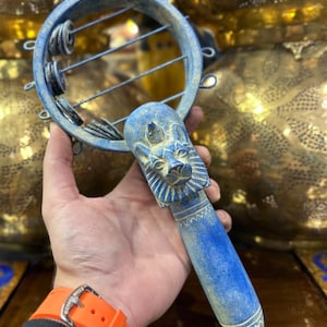 Egyptian Sistrum: Goddess Sekhmet Stone Art, Handcrafted in Egypt