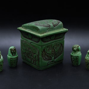 Canopic box 4 jars Pharaonic art Carved inscriptions stone made in egypt
