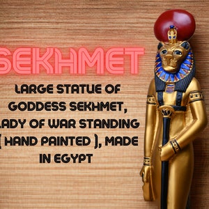 Large statue of Goddess Sekhmet standing, Egyptian Art handcrafted heavy stone made in egypt