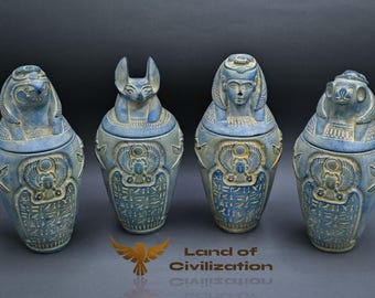 エジプト美術 カノプス壺セット ホルスの息子4人 2色 エジプト製