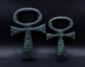 Llave de la vida egipcia Ankh: piedra tallada a mano con el ojo de Ra