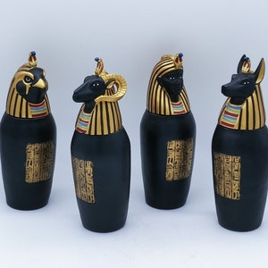 Unique Egyptian art Set of 4 canopic jars (sons of Horus) gold made in egypt