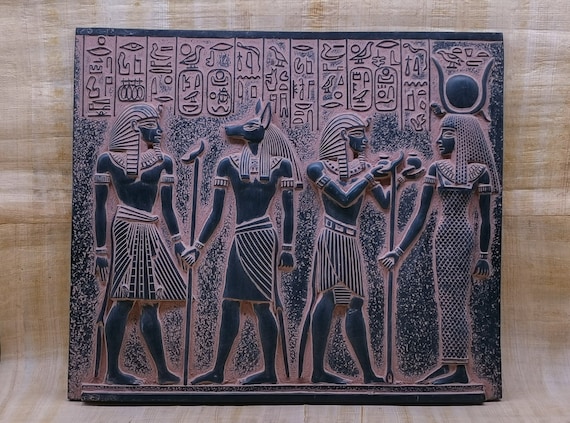 古代エジプト美術 壁面レリーフ ツタンカーメンとアヌビス