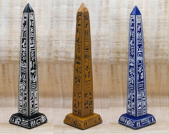 Maravillosos obeliscos egipcios grabados con palabras en jeroglíficos egipcios antiguos (3 colores) hechos en Egipto