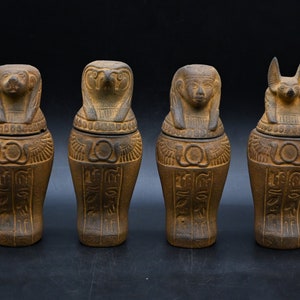 Canopic box 4 jars Pharaonic art Carved inscriptions stone made in egypt