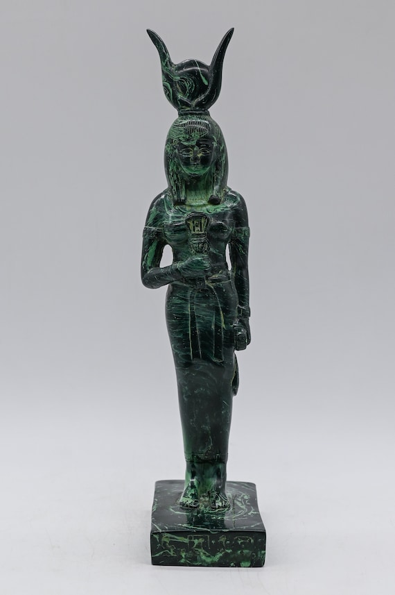 Egyptian Statue of Goddess Hathor Large Statue Malachite Stone Etsy