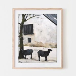 Poster Print Animal Sheep Art Print Acrylic Painting Art Countryside Wall Art Hand Painted Neutral Farmhouse Decor image 1