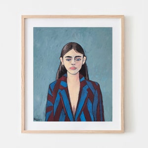 Poster Print,Woman potrait, Fashion Wall Art, Woman, Hand Painting, Acrylic Painting, Contemporary Art, Blue, Wall decoration