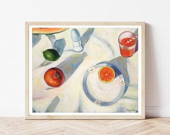 Poster, Art Print, Acrylic painting, Still Life, Art, Hand painting, Blue, Yellow, Red, Home deco, Wall art, Decor, Contemporary art