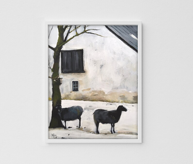 Poster Print Animal Sheep Art Print Acrylic Painting Art Countryside Wall Art Hand Painted Neutral Farmhouse Decor image 6