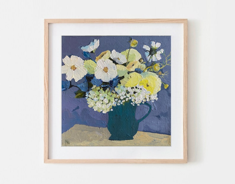 Poster, Print, Flowers, Bouquet, Floral Painting, Artwork, Wall Art, Contemporary Art, Hand painting, Acrylic on canvas image 1