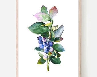 Poster, Print, Blueberry, Berries, Watercolor, Art, Wall Art, Decor , Wall decoration, Blau, Handmade, Nature, Garden