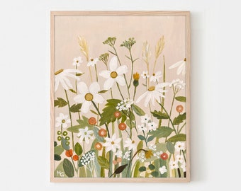 Original painting Acrylic Wildflowers, Floral Painting, Artwork, Wall Art, Contemporary Art, Hand painting, Acrylic on canvas, Green, White