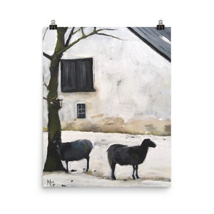 Poster Print Animal Sheep Art Print Acrylic Painting Art Countryside Wall Art Hand Painted Neutral Farmhouse Decor image 2