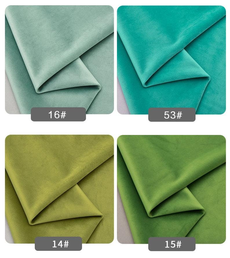 May include: Four fabric swatches in different shades of green. The swatches are folded in half and labeled with numbers: 16#, 53#, 14#, and 15#.