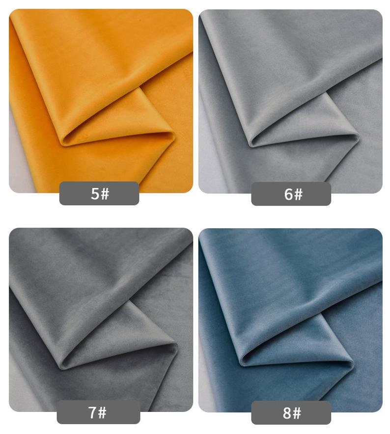 May include: Four fabric swatches in different colors: mustard yellow, light gray, dark gray, and light blue. Each swatch is folded in half and labeled with a number: 5#, 6#, 7#, and 8#.