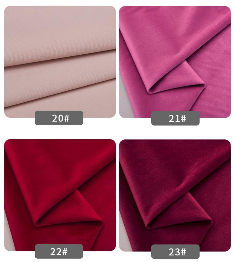 May include: Four fabric swatches in different colors: light pink, pink, red, and burgundy. The swatches are labeled with numbers 20, 21, 22, and 23.