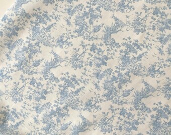 Vintage Floral Blue Cotton Print Fabric- Headband- Dress- Skirt- Home Decor- Curtains- DIY Sewing