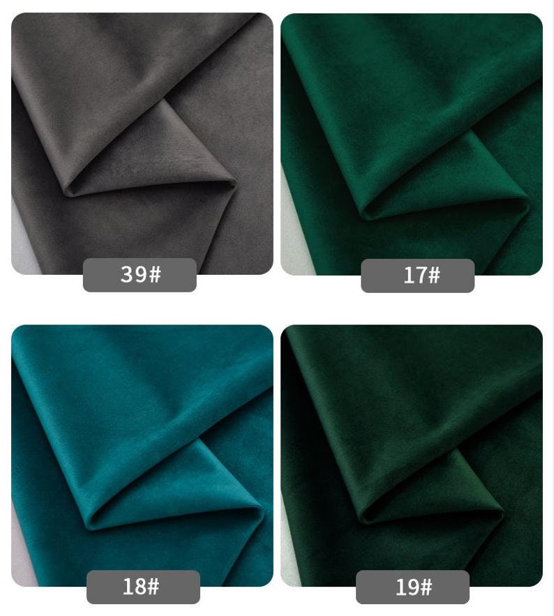 May include: Four fabric swatches in different colors: dark gray, dark green, teal, and a lighter shade of green. Each swatch is labeled with a number: 39#, 17#, 18#, and 19#.