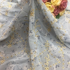 Eyelet Embroidery Chiffon Fabric Floral Printing Dress Making 150cm Wide, Sold By The Yard