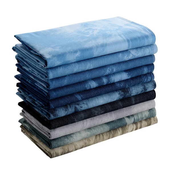 Denim délavé tie-dye, Tissu denim délavé, Tissu denim bleu léger, Denim doux, Tissu jean, mètre carré