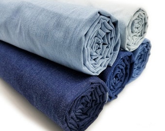 Lightweight Denim Fabric, 100% Cotton Denim, Washed Denim Fabric ,By The Half Yard