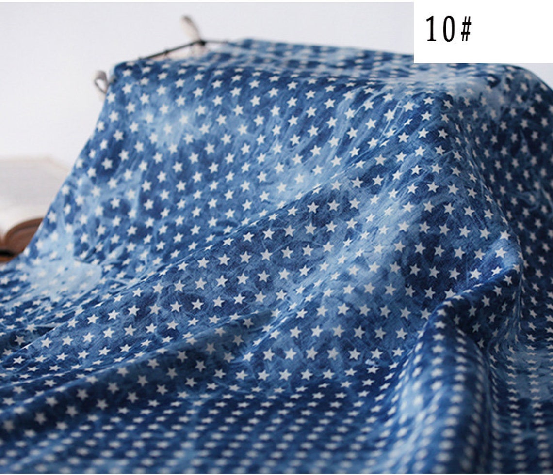 TieDye Washed Denim Washed Denim Fabric Lightweight Blue Etsy