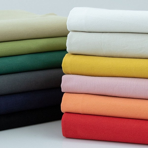 Washed Cotton Fabric, Twill Fabric, 100% Cotton Fabric, Thick Cotton Fabric, Colored Cotton Fabric, Apparel Fabric, By the Half Yard