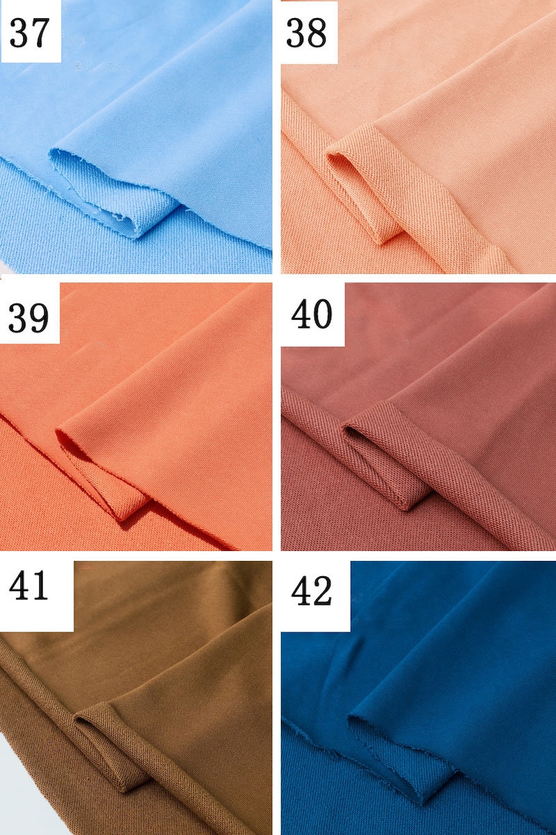 May include: Five fabric swatches in different colors: light blue, peach, orange, maroon, and dark blue. Each swatch is labeled with a number from 37 to 42.