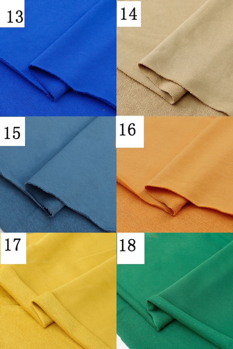 May include: Four fabric swatches in different colors: royal blue, beige, blue, and orange. The swatches are folded in half and the edges are visible.