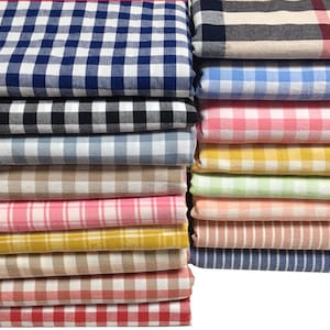 Washed Cotton Fabric, Stripe Check Fabric, Soft Cotton Fabric, Pure Cotton Yarn-Dyed Fabric, Bed Sheet Quilt Cover Fabric, By the Half Yard
