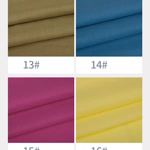 May include: Four fabric swatches in different colors: a muted brown, a blue, a pink, and a yellow. The swatches are labeled with numbers 13, 14, 15, and 16.