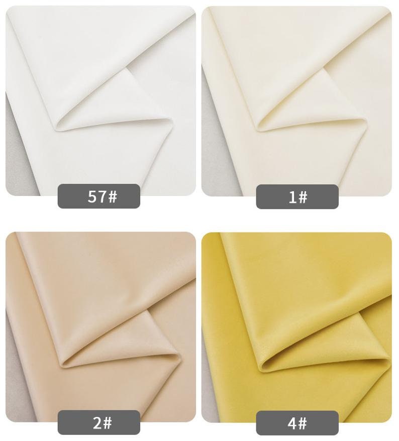May include: Four fabric swatches in different colors. The swatches are folded in half and labeled with numbers. The top left swatch is white and labeled "57#", the top right swatch is off-white and labeled "1#", the bottom left swatch is beige and labeled "2#", and the bottom right swatch is yellow and labeled "4#".