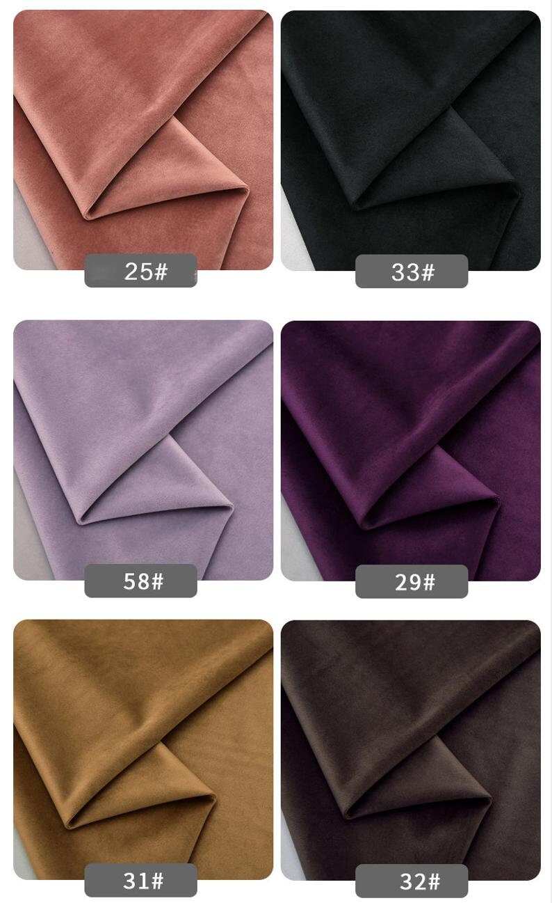 May include: Six fabric swatches in different colors, including pink, black, purple, light purple, brown, and dark brown. Each swatch is folded in half and labeled with a number: 25#, 33#, 58#, 29#, 31#, and 32#.