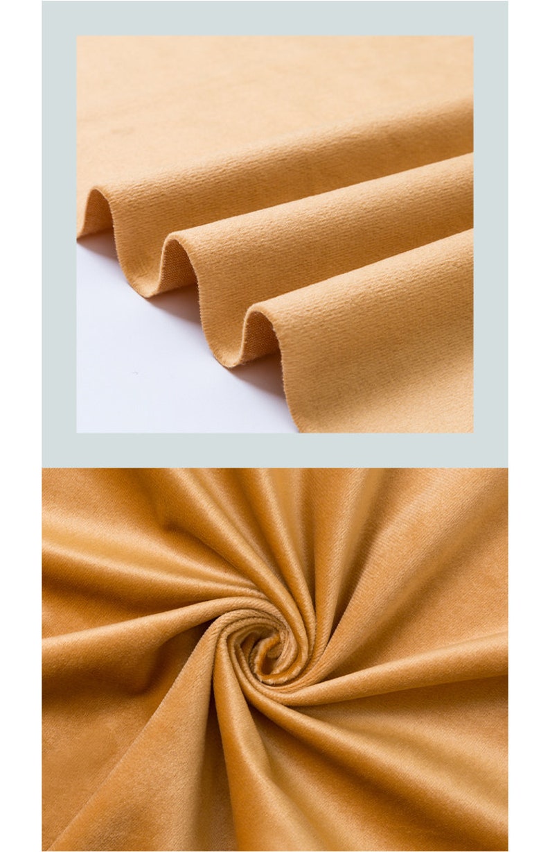May include: Close-up of a soft, golden yellow velvet fabric. The fabric is folded and draped to show its texture and drape.