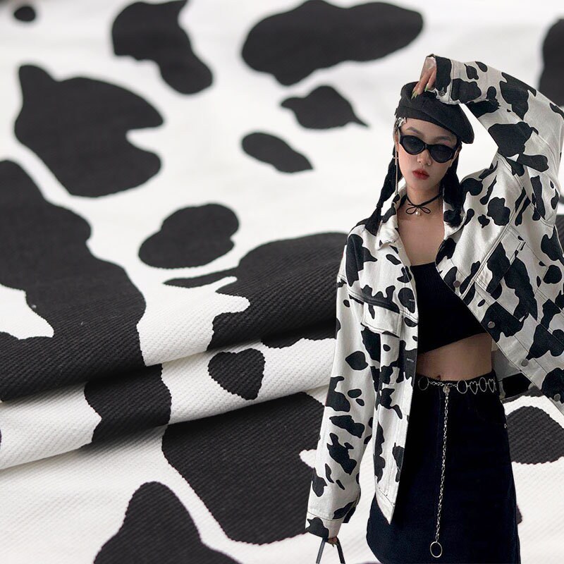 Dairy Cow Cotton Denim Printed Fabric Washed Denim Twill Etsy