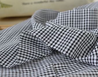 Tissu noir et blanc pur de plaid de coton, tissu mince mince d’été de robe, tissu fait main de DIY, par la demi-cour