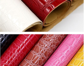 Self-Adhesive Leather, Crocodile Grain Leather, Shiny Leather Fabric, Band-aid Faux Leather Fabric，By The Half Yard