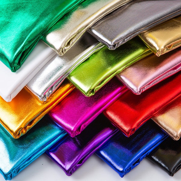 Shiny Stretch Foil  Fabric, Lightweight Knit Jersey Fabric, Polyester Spandex Fabric, 4 Ways Stretch Foil Fabric, By the Yard