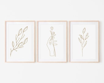 Botanical printable line art set of 3