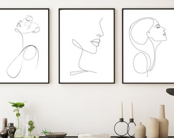 Abstract 3 women set printable line art