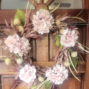 Dusty Rose Hydrangea Fall Wreath: Autumn Grapevine Decor