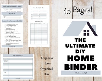 May include: A printable DIY home binder with 45 pages. The cover features a house illustration with the text "The Ultimate DIY Home Binder" and "At Lane and High".