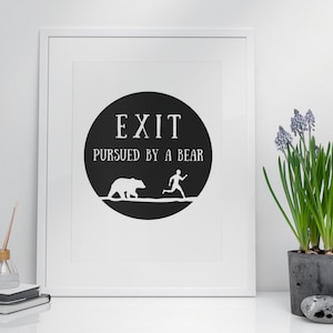 Exit Pursued By a Bear, Print Matte Vertical Poster 9 x 11 and 11 x 14, No frame, Theatre Broadway Shakespeare Actor Actress Wall Art Gift