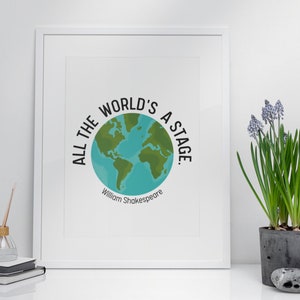 All the World&#39;s a Stage, Print Poster, No frame, Theatre Shakespeare Quote, Actor Actress Wall Art Gift