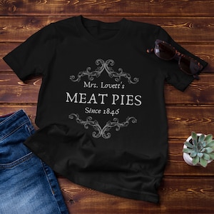 Mrs. Lovett&#39;s Meat Pies Unisex Jersey Short Sleeve Tee, Sweeney Todd Musical Theatre Broadway T-Shirt Gift