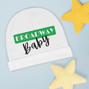 Broadway Baby Beanie, White Printed Hat for Infants, Musical Theatre, Future Actor Actress Dancer Singer Belter