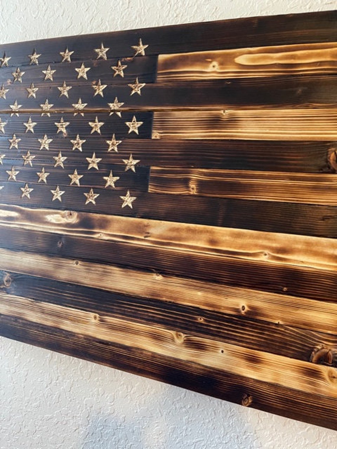 All Burnt Wooden American Flag Etsy